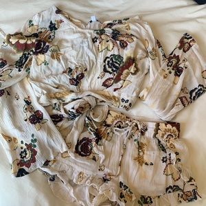 Boho Floral Bell Sleeve Two - Piece Outfit